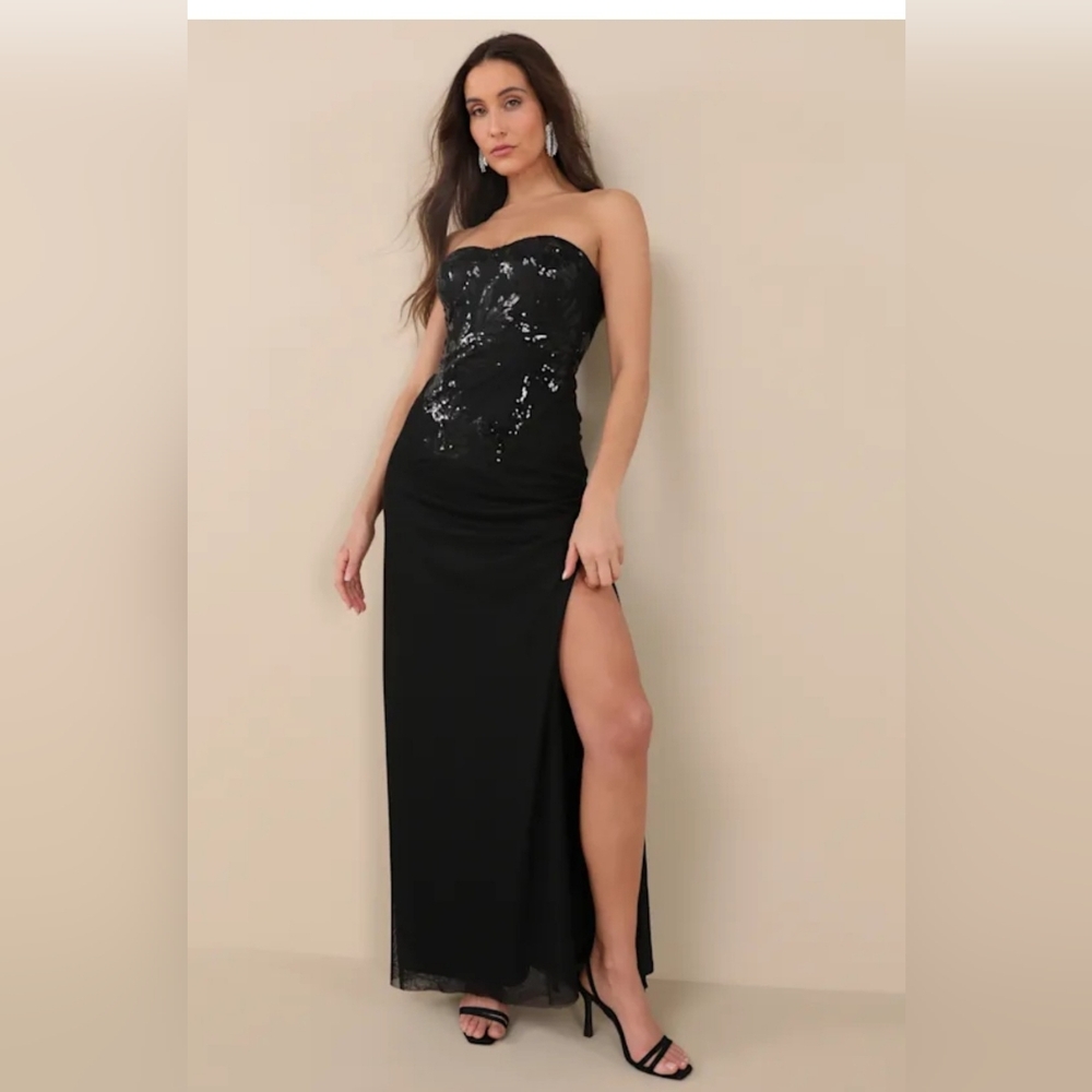 Dalya Black Sequin Strapless Maxi Dress